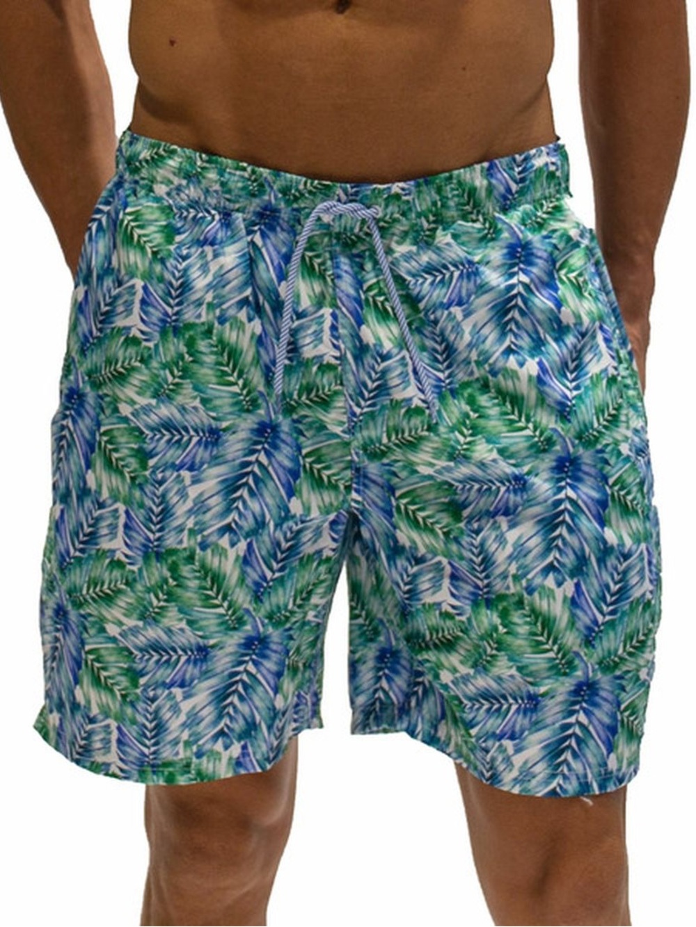Tailorbyrd Green & Blue Tropical Leaf Swim Shorts